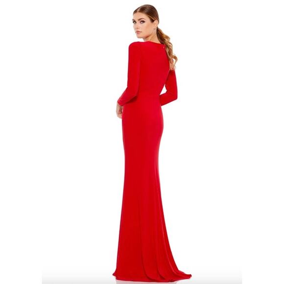 MAC DUGGAL Dress Size 14 Evening Gown Red NEW Gathered Pearl Deep V Keyhole - Picture 2 of 8
